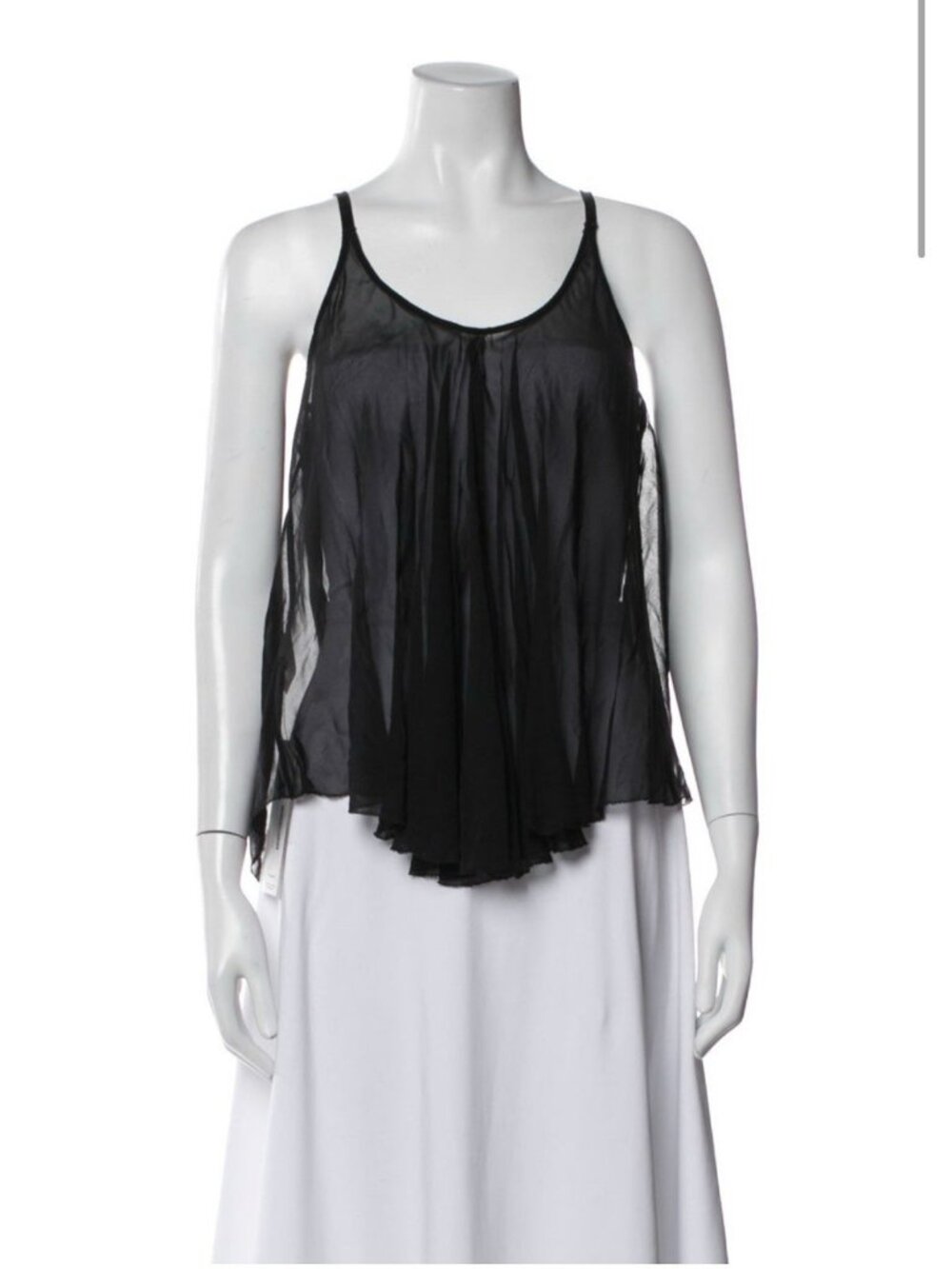 fleur du mal Authentic Solid Black Sheer 100% Silk Flowy Luxury Tank Cami Top Xs